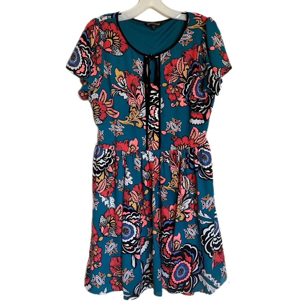 Express | Teal Floral Print Dress - Size 10